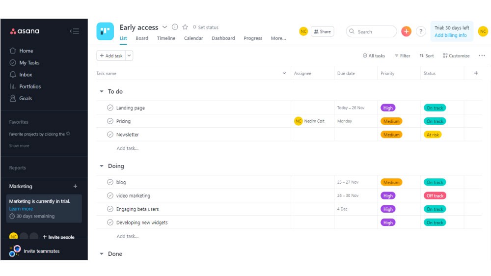 asana project management tools