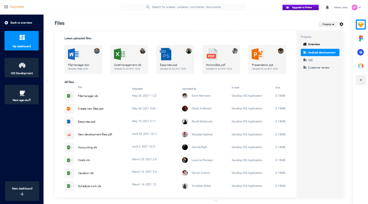 Manage all your files from all projects in one dashboard