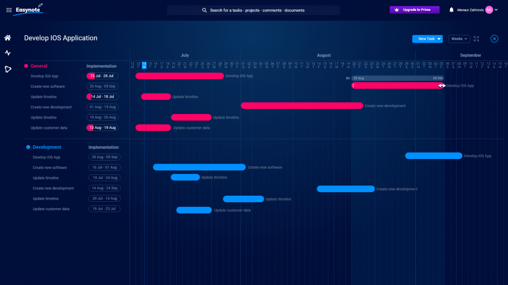 Gantt chart feature on Easynote