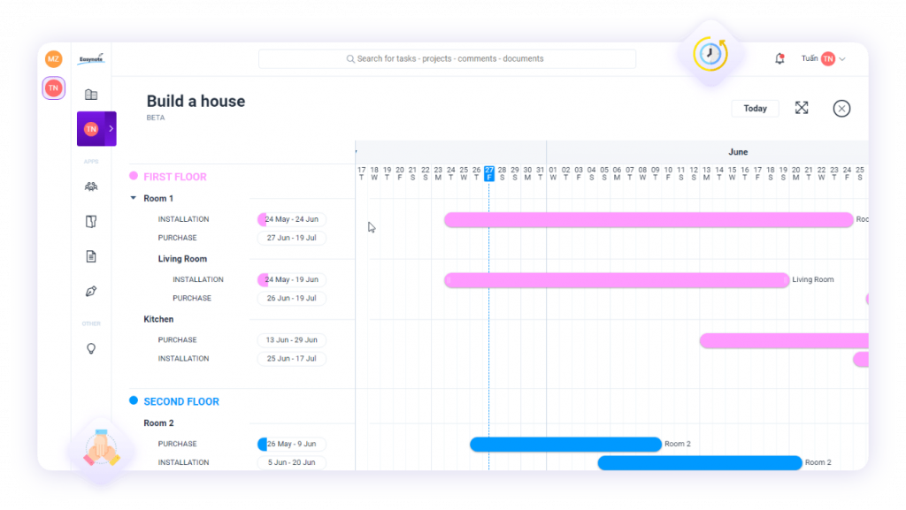 Switch to Gantt view and manage all your tasks according to a timeline