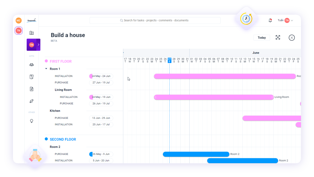 Switch to Gantt view and manage all your tasks according to a timeline