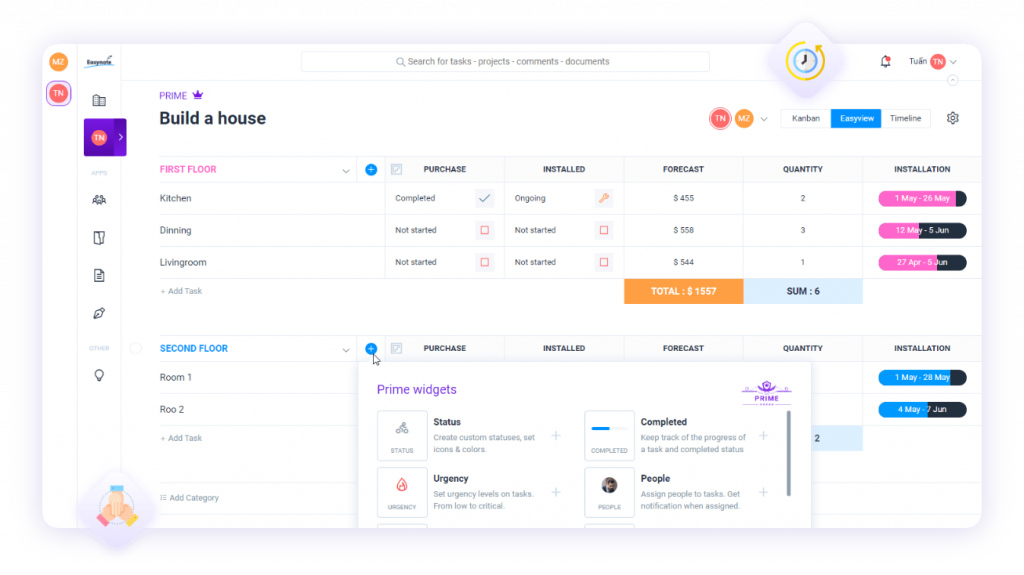 screenshot of easynote's dashboard used for project management easynote vs wrike comparison