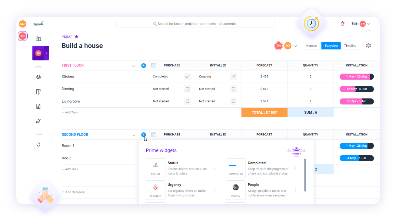 A screenshot of easynote's dashboard that can help you with the difference between product management and portfolio management