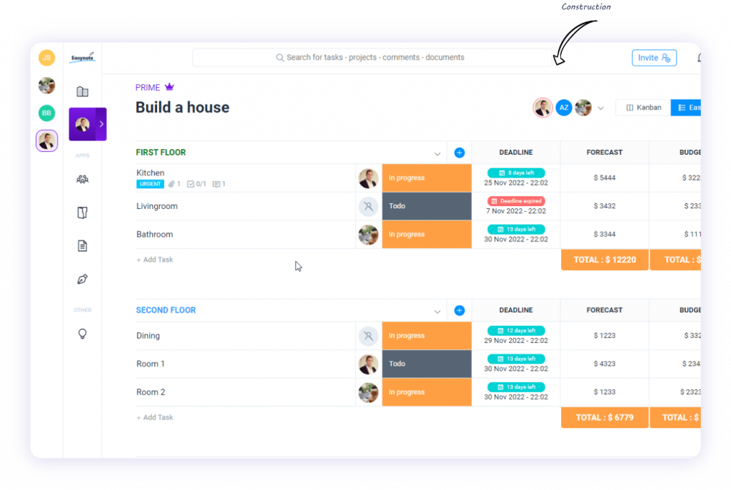 A screenshot of Easynote's budget dashboard which can help users with budgeting and planning their work week or finances.