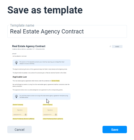 Save contracts & documents as template in your real estate agency