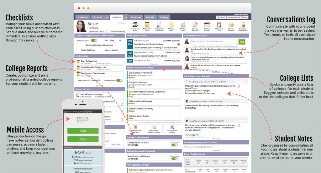 Screenshot of college planner pro's overview that helps students and college counselors manage their time, work and tasks.