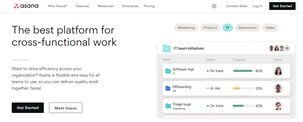 screenshot of asana's home page which shows its features that can help you organize better