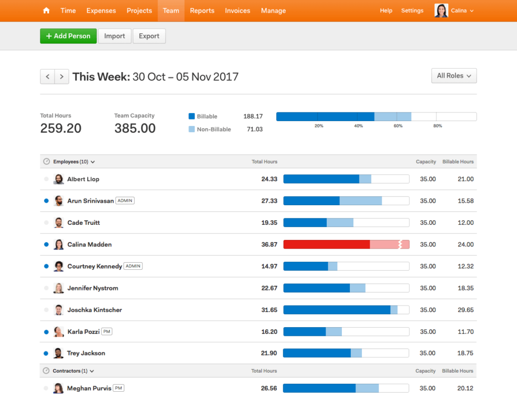 Harvest time tracking application