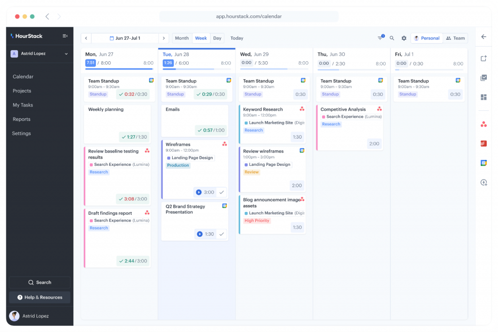 Hourstack time tracking application