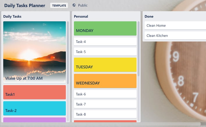A screenshot of a Trello board which shows how you can streamline your work week using Trello and manage all your tasks easily