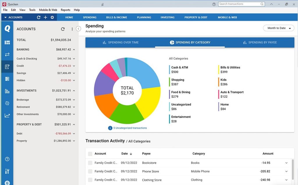 Quicken budget dashboard is having nice usability and gives a good overview to the user.