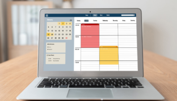 best planners for adhd shown on alaptop in an office. Screen shows a planner which is very simple and practical, similar to easynote