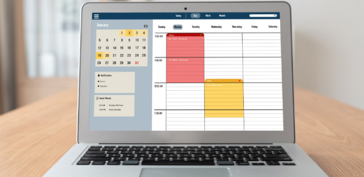 best planners for adhd shown on alaptop in an office. Screen shows a planner which is very simple and practical, similar to easynote