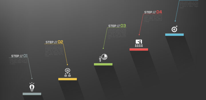 Modern business stair steps to success options on grey background progress chart example for businesses