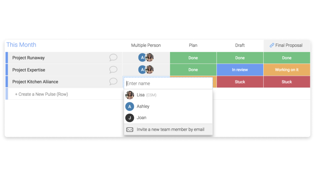 screenshot of monday.com columns and their use for collaboration and product management similar to easynote