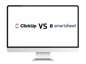 clickup vs smartsheet shoqwn on a blank monitor making a comparison between them