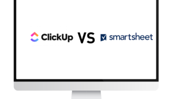 clickup vs smartsheet shoqwn on a blank monitor making a comparison between them