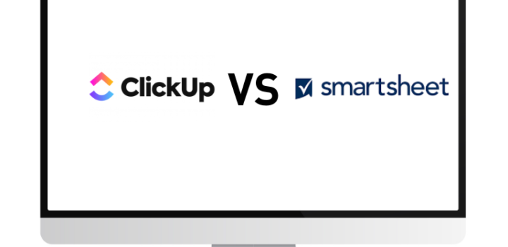 clickup vs smartsheet shoqwn on a blank monitor making a comparison between them