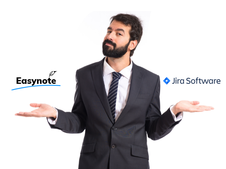 businessman comparing easynote vs jira and trying to decide which tool is better choosing easynote