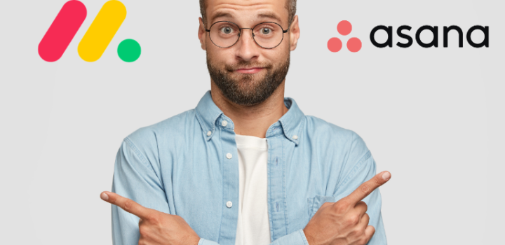 Monday vs Asana comparison shown next to a project manager trying to decide which tool is better similar to easynote