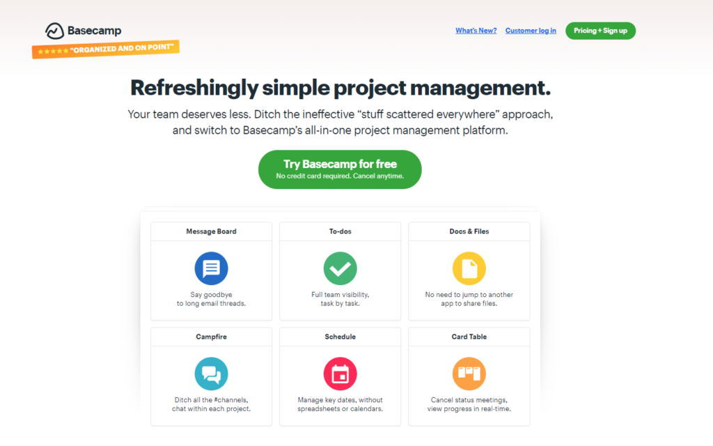 screenshot of basecamp vs clickup dashboard used for comparison between different tools for project management