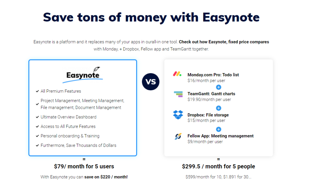screenshot of easynote's pricing which helps everyone see how affordable the tool is