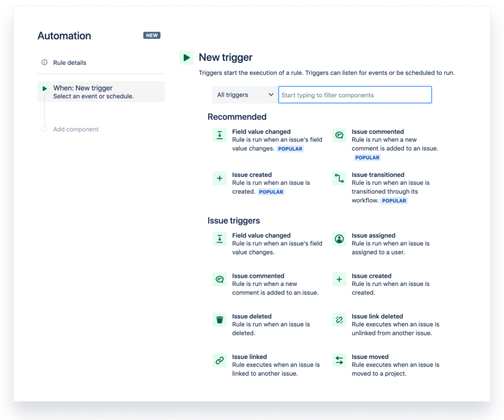 screenshot of jira automations used for comparison clickup vs jira similar to easynote