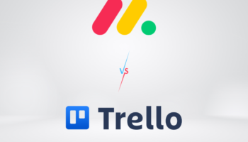 monday vs trello shown on the black futuristic background as it represents the battle of project management tools