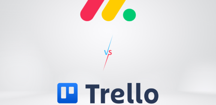 monday vs trello shown on the black futuristic background as it represents the battle of project management tools