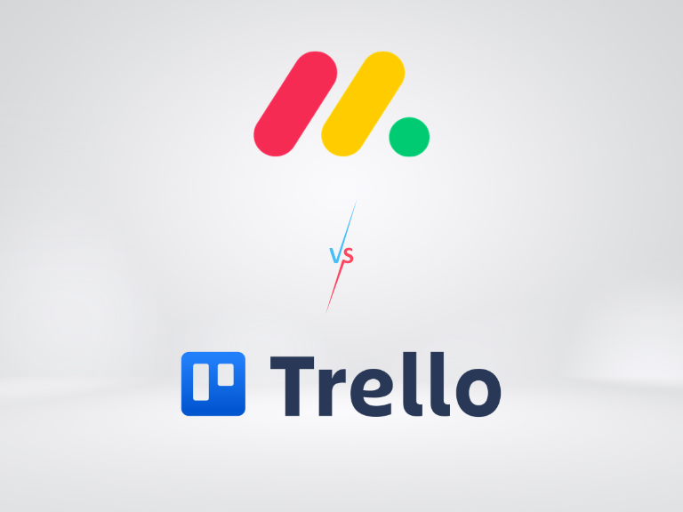monday vs trello shown on the black futuristic background as it represents the battle of project management tools